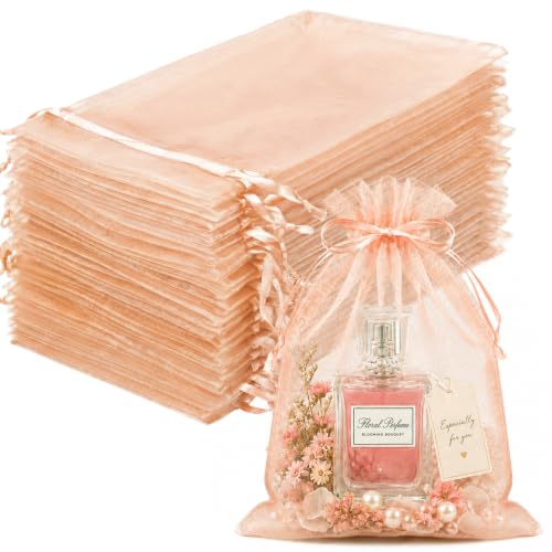 FUNFERY 100PCS Peach Champagne Organza Gift Bags 4x6in,Drawstring Pouch - color: Peach Champagne-4"x6"