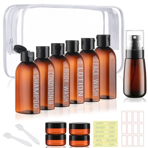 Travel Kit 10 PCS Travel Bottles for Toiletries TSA Approved Bottle - color: A-Brown