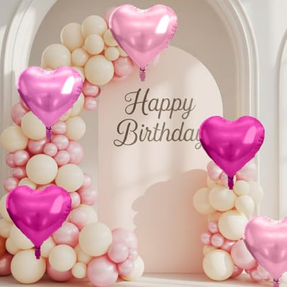 Hot Pink Heart Balloons, 10PCS Rose Foil for Girls Birthday Valentine Party - color: Hot Pink Light Pink