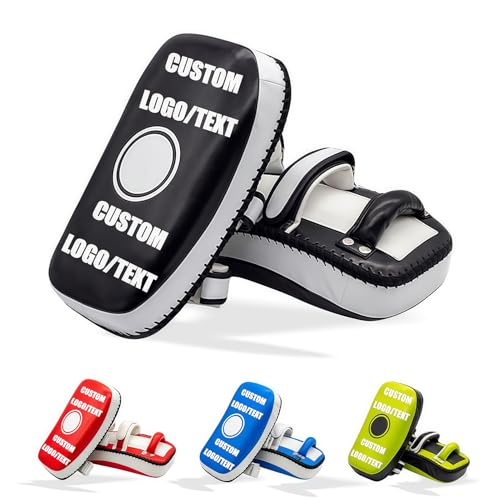 Custom Muay Thai Pads, Personalized Curved Kickboxing Kicking Strike Shield, Punching Foot Target for Coaching Martial Arts, MMA, Taekwondo, Karate, Training Equipment Kick - color: Red