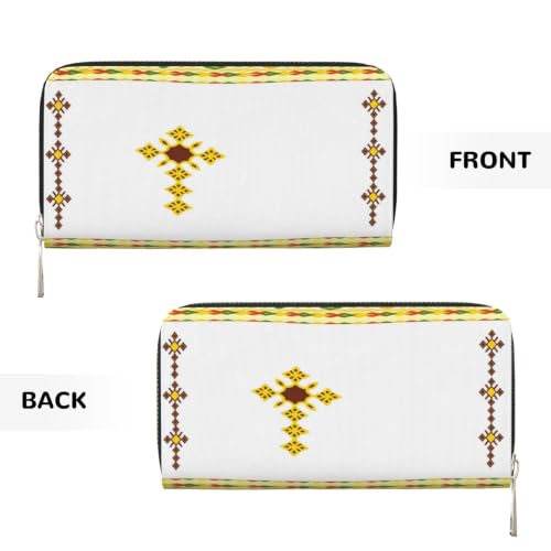 Ethiopian Cross PU Leather Long Wallet for Women Men, Zipper Clutch Wallet RFID Card Holder Organizer - color: Ethiopian Cross1