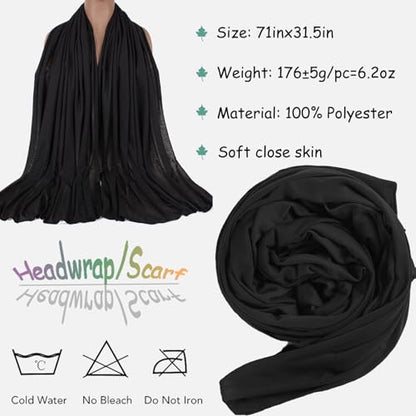 ZRQ 1 Pieces Black Stretch Hijab Extra Long Solid Color African Shawl Hair Scarfs Jersey Turban Fashion Head Scarf Soft Head Wraps for Black Women - color: Black