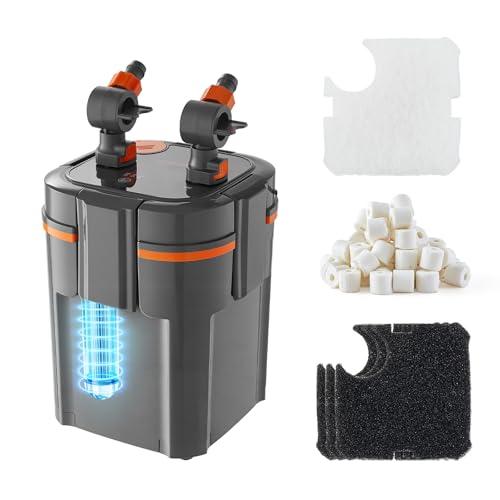 VEVOR 224.5GPH Canister Filter, 2-Stage External Aquarium Filter with Timed Light, Powerful Pump, Water Circulation Cleaning with Media for Large Fish Tanks & Aquariums Up to 55 Gallons, Freshwater - size: 224.5GPH-UV