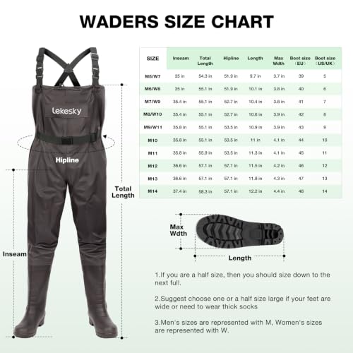 Lekesky Fly Fishing Chest Waders with Boots for Men Women, US Sizes 5–14,2-Ply Nylon/Pvc Waterproof Waders - color: Brown, size: M10