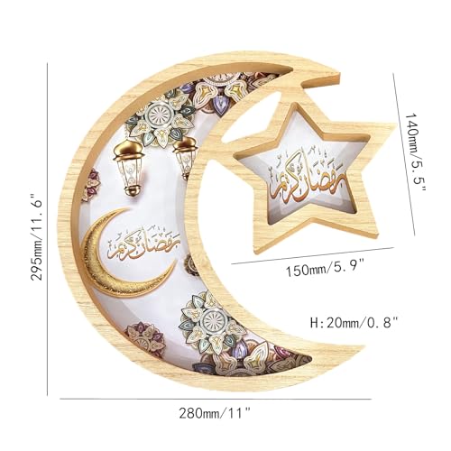 Star and Moon Salver Ramadan Serving Salver Ramadan Tray Eid Salver Food Salver Decorative Salver Fruit Storage Salver Bread Plate Divided Wooden Food Server
