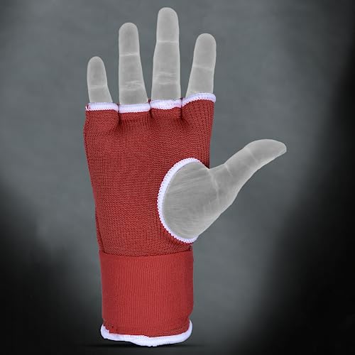 DEFY Padded Inner Gloves Quick 75cm Long Strap – Inner Boxing Gloves Gel Padded Knuckle Protection – Elasticated Boxing Hand Wraps for MMA Muay Thai Kickboxing Martial Arts Pair - color: Red, size: Large