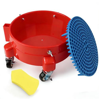 Bucket Dolly 5 Gallon with Wheels,360°Rolling Car Wash Buckets Dolly for 2.5 to 5 Gallon Buckets with Bucket Insert,Cleaning Brush,Supports Up to 300 lbs - size: C