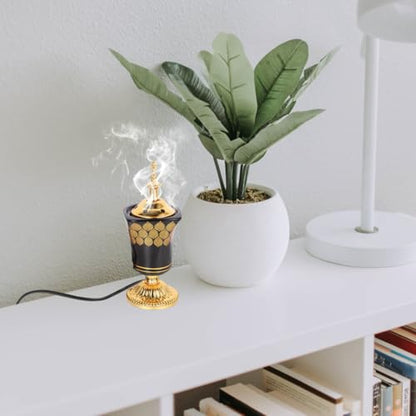 Electric Incense Burner Middle Eastern Style Ceramic Censer Plug-in Aromatherapy Bakhoor Burner for Home Yoga Meditation 3 Inch Compact Design