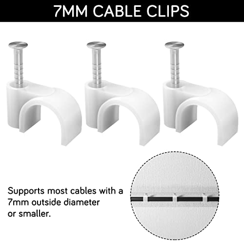 Ethernet Cable Clips with Nails, 7mm, 100-Pack, White | Fits Round Cables, Nail-in Design for Cat6, Cat7 and Cat8 Ethernet Runs Along Walls, Baseboards, and Trim - style: Nail in Round Cable Clips 100Pcs