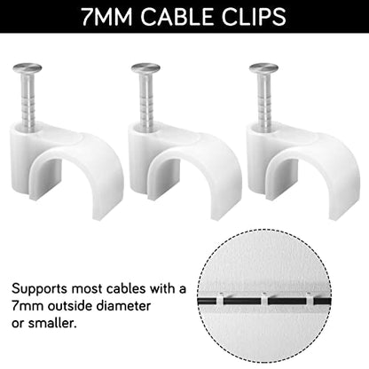 Ethernet Cable Clips with Nails, 7mm, 100-Pack, White | Fits Round Cables, Nail-in Design for Cat6, Cat7 and Cat8 Ethernet Runs Along Walls, Baseboards, and Trim - style: Nail in Round Cable Clips 100Pcs