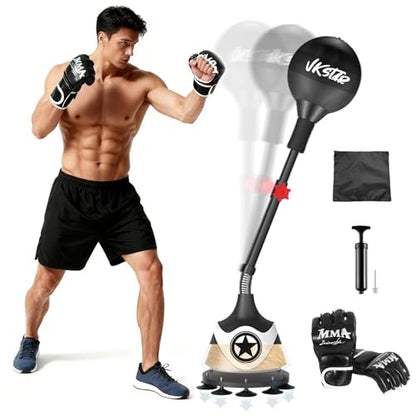 Punching Bag with Stand for Youth & Adults - Reflex Bag with Suction Cup，for Training Boxing Equipment &Fitness Set，Home Gym Equipment - color: Black