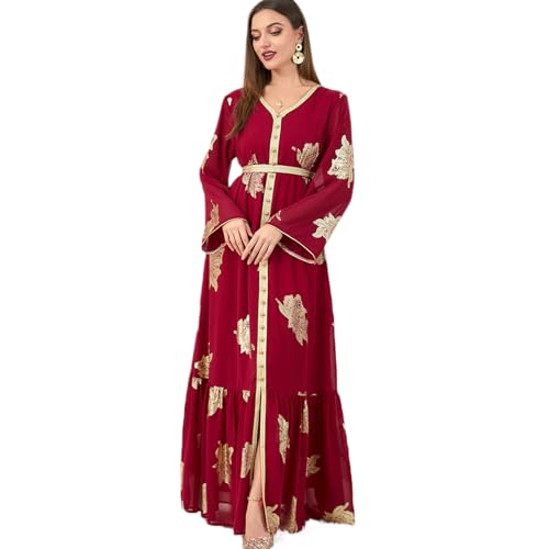 ODIZLI Abaya Dress for Women Dubai Sadui Bead Moroccan Kaftan Fancy Eid Dress - color: Red, size: X-Large