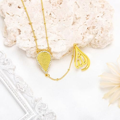 Islamic Ayatul Kursi Necklace for Women Men Allah Teardrop Necklace Stainless Steel Allah Name of God Arabic Quran Calligraphy Script Rotatable Pendant Necklaces Muslim Jewelry Ramadan Gift - color: gold 2