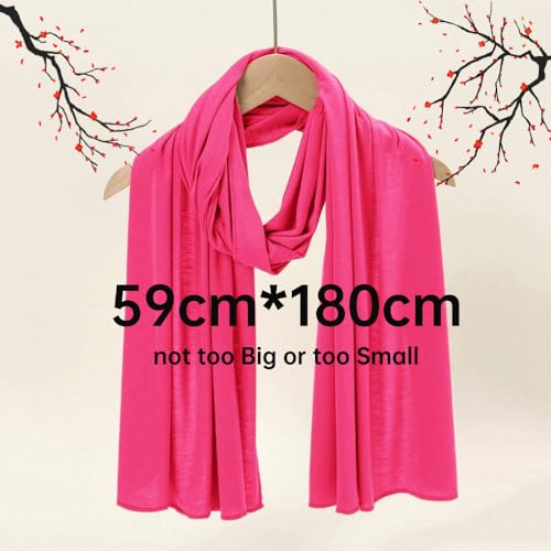 Muslin Hijab Scarf for Women Long Headscarves Solid Head Wraps Soft Pashminas Shawls - color: Rose Red Muslim Hijab Scarf