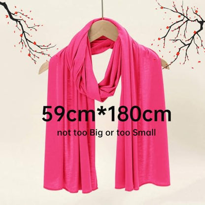 Muslin Hijab Scarf for Women Long Headscarves Solid Head Wraps Soft Pashminas Shawls - color: Rose Red Muslim Hijab Scarf