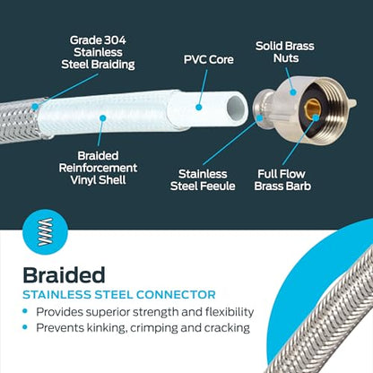 Eastman 16 Inch Steel-Flex Toilet Connector, Braided Stainless Steel Supply Line with 7/8 in Ballcock x 3/8 in Compression Ends, 48089 - size: 16 in. L x 7/8 in. B/C x 3/8 in. Comp