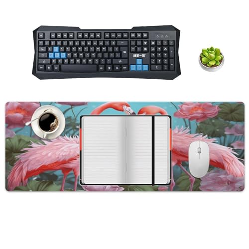 Large Size Gaming Mouse Pad Flamingo Love Flowers Desk Mat Non-Slip Base Waterproof Desktop Writing Pad for Office Home - color: Flamingo Love Flowers, size: 30x80cm