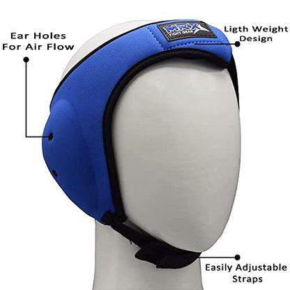 MRX MMA Ear Guards Kick Boxing Ju Jitsu Cage Wrestling Ear Protection Headgear with Adjustable Straps for Safe Head & Ear - color: Blue