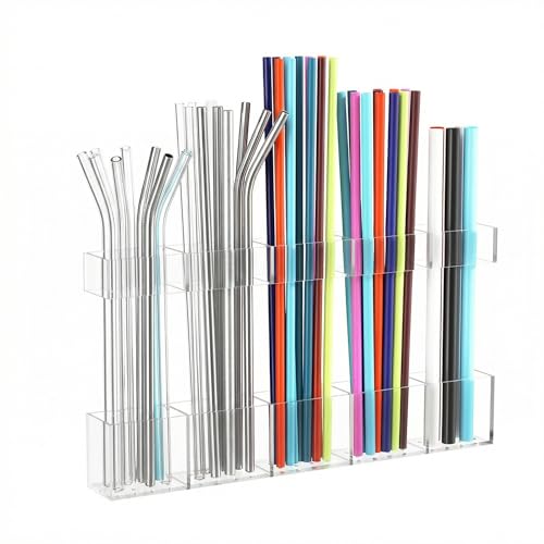Straw Holder for Cabinet Door, Reusable Tumbler Straw Organizer Storage Container Mount for Kitchen Counter Cupboard Door (Transparent, 9.5inch) - color: Transparent, size: 9.5inch