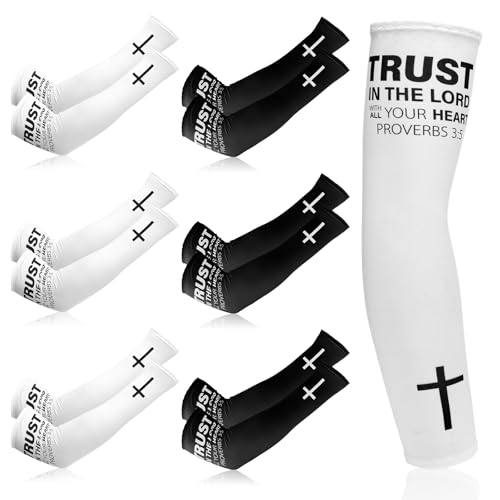 Shyyween 6쌍 Faith Cross 팔 슬리브 아버지의 날 종교 압박 팔 슬리브 남성용 여성용 야구 풋볼 UV - color: 블랙, 화이트, size: 라지