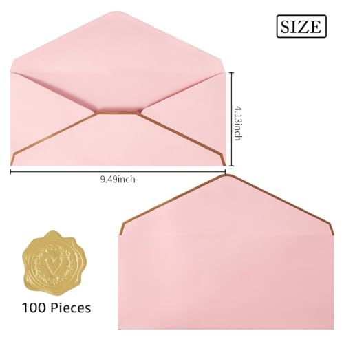 100 Pack #10 Business Envelopes with Gold Stickers, Pink - color: Pink