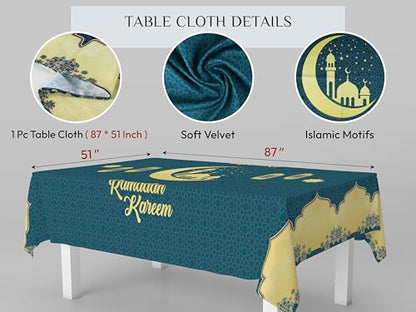 OLEEK Ramadan Table Cloth (87x51in)- Ramadan Decorations for Home 2026 - Ramadan Table Cover - Ramadan Gifts - Ramadan Decor - Ramadan Decorations for Table - Ramadan Decoration زينة رمضان كريم ديكور