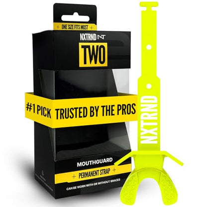 Nxtrnd Two Pro Football Mouth Guard, Permanent Strap, Fits Adult & Youth (Neon Yellow) - color: Neon Yellow