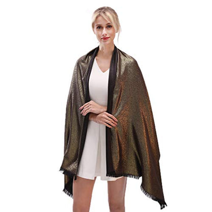 LMVERNA Women's Sparkling Metallic Soft Pashmina Shawls and Wraps Scarf in Solid Colors - color: Black-gold