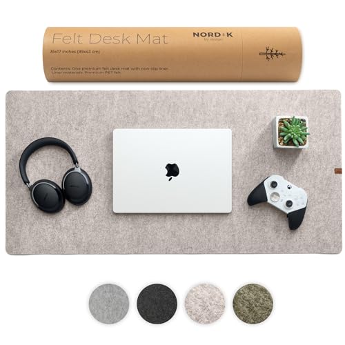 Nordik Felt Desk Mat - Large Felt Desk Pad - Stone Oat Beige (35 x 17 in) | Premium Desk Matt for Desktop, Full Desk Keyboard Mouse Pad, High Quality Felt and Non-Slip Rubber Liner for Home and Office - color: Stone Oat