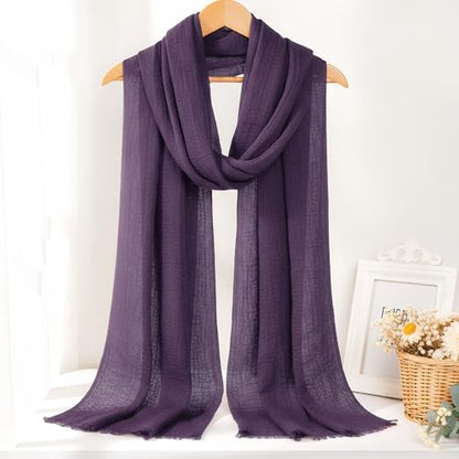 Nydotd Women Summer Cotton Linen Scarf Crinkle Long Beach Shawl Wrap hijab with Fringe - color: Deep Purple