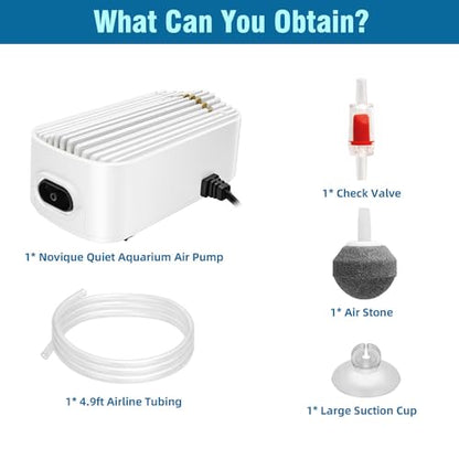 Quiet Aquarium Air Pump 4.5W Fish Tank Oxygen Aerator Pump with Air Stone Airline Tubing Check Valve Aquarium Bubbler for 20-70 Gallon Fish Tanks - size: 4.5W
