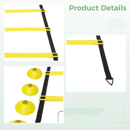 6 Meters 12 Rung Speed Ladder, 19.7 Ft Agility Training Set, with Carry Bag and 10 Soccer Cones, Agility, Speed, Coordination Drills, Soccer Training Equipment