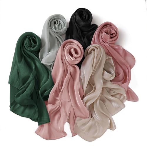 Premium Hijab Head Scarf for Women Lightweight Shimmer Hijab Head Wrap Scarves Crepe Satin Scarf Shawl Wrap - color: Black