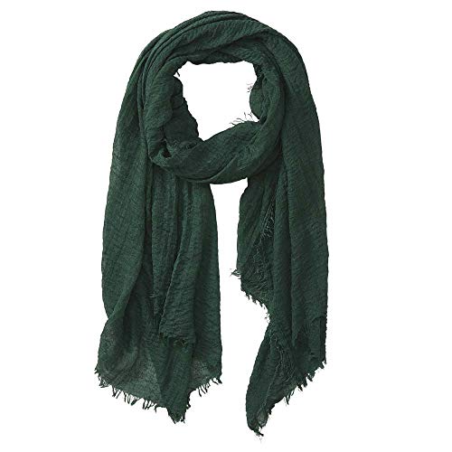 Summer Cotton Blend Crinkle Vintage Soft Scarf with Fringed Edges 35" × 70" - color: Green
