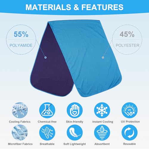 Cooling Towels Neck and Face,(40" x 12") Bulk Ice Towel,Soft Breathable Cooling Towels for Hot Weather,Athletes,Yoga,Gym,Workout,Sports,Camping,Microfiber Cold Towels - color: Dark Blue,gray,green,blue
