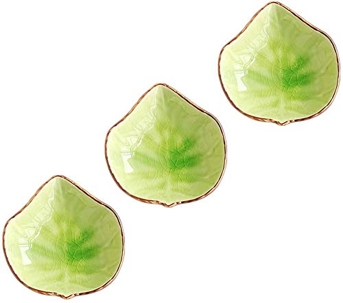 WAIT FLY Lovely Grape Leaves Shaped Ceramics Seasoning Dishes/Tea Bag Holders/Teaspoon Rest/Ketchup Saucer/Appetizer Plates/Vinegar Spice Salad Soy Sushi Wasabi Seasoning Dipping Bowls, Set of 3 - color: Grape Leaf - Green