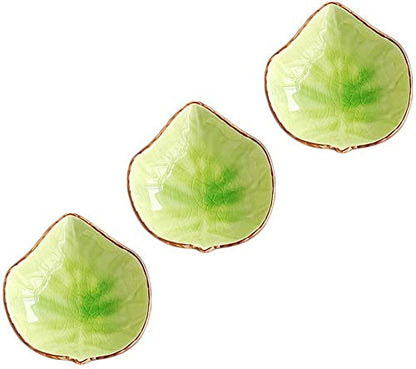 WAIT FLY Lovely Grape Leaves Shaped Ceramics Seasoning Dishes/Tea Bag Holders/Teaspoon Rest/Ketchup Saucer/Appetizer Plates/Vinegar Spice Salad Soy Sushi Wasabi Seasoning Dipping Bowls, Set of 3 - color: Grape Leaf - Green