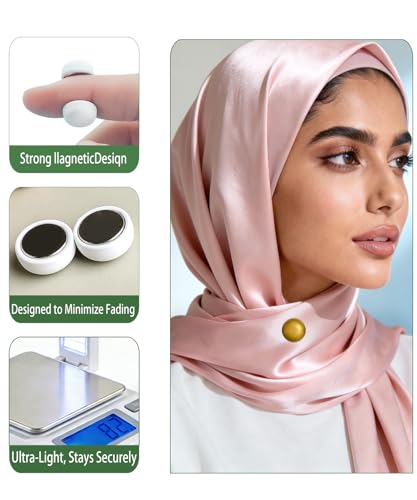 Strong Hijab Magnets for Women - 8 Pack Magnetic Scarf Pins & Clips Secure Hold, Invisible Under Scarf for Muslim Clothing and Accessories (4, Misty Gold) - color: Misty Gold