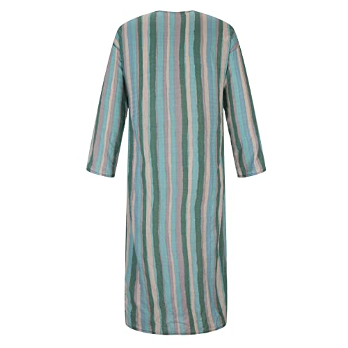 Men's Striped Robe Button Up Long Sleeve Kaftan Thobe Splits Long Gown Casual Shirt Ramadan Mosque Madrasa Outfits - color: Green, size: 3X-Large