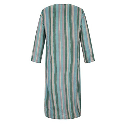 Men's Striped Robe Button Up Long Sleeve Kaftan Thobe Splits Long Gown Casual Shirt Ramadan Mosque Madrasa Outfits - color: Green, size: Medium