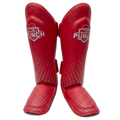 PU Leather Shin Guards for Kickboxing, MMA, Muay Thai Training, Protective Shin Pads - color: Red\Silver, size: X-Large