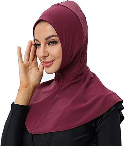 Women's Full-Coverage Swimming Cap Hood Muslim Hijab Shawl Cap Full-Coverage Women's Neck Protection - color: Red