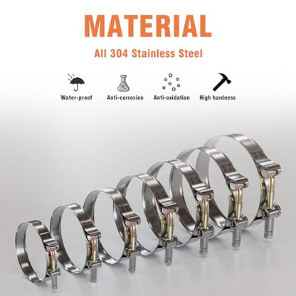 14 Pcs 7 Sizes T-Bolt Hose Clamps, 304 Stainless Steel Turbo Intake Intercooler Clamp,Working Range 32-91mm for 1-3" Hose ID, Radiator Hose Clamps Assortment Set - size: 14PCS KIT-7 SIZES