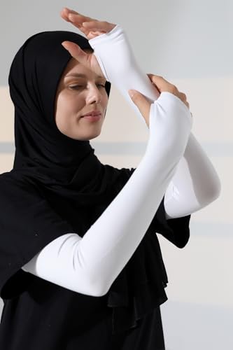 ihvan online, Hijab Sleeves for Women, Muslim Arm Sleeve for Prayer, Women's Soft Stretchy Modest Sleeves to Cover Arms - color: White-model 2
