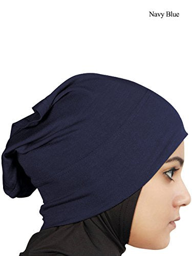 MyBatua Women's 2-Piece Al-Amira Hijab with Under Scarf/Cap/Bonnet in Soft Viscose Jersey, Ready to Wear HJ-129 - color: Navy Blue