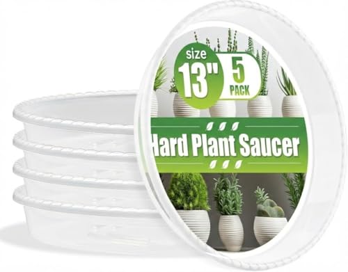 RooTrimmer 5 Pack 13 Inch Clear Plant Saucers for Pots,Thick Heavy Duty Plastic Plant Trays,Transparent Drip Trays for Indoor & Outdoor Plants - size: 13 inch