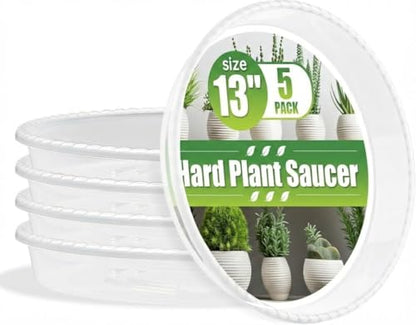 RooTrimmer 5 Pack 13 Inch Clear Plant Saucers for Pots,Thick Heavy Duty Plastic Plant Trays,Transparent Drip Trays for Indoor & Outdoor Plants - size: 13 inch