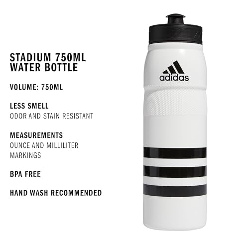 adidas 750 ML (28 oz) Stadium Refillable Plastic Sport Water Bottle - color: White/Black