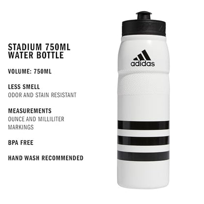 adidas 750 ML (28 oz) Stadium Refillable Plastic Sport Water Bottle - color: White/Black