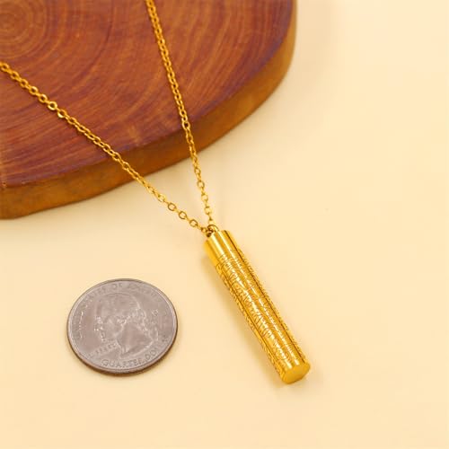 Islamic Necklace | Quran Verse Necklaces | Stainless Steel Cylinder Pendant 17"+2" Extended | Elegant Arabic Jewelry for Men And Women YA5082 - color: gold